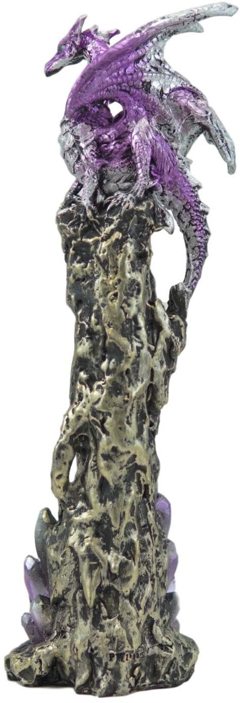 Ebros Purple Dragon On Crystal Rock Quarry Incense Burner Tower Figurine 10.5" H