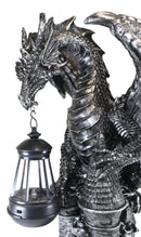 Ebros Dark Beacon Dragon Guardian of Styx Castle Gate Statue W/ Solar LED Light