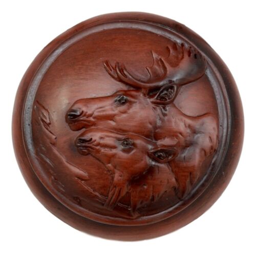 Ebros Faux Wood Bull Moose With Calf Rounded Jewelry Trinket Decorative Box Figurine - Ebros Gift