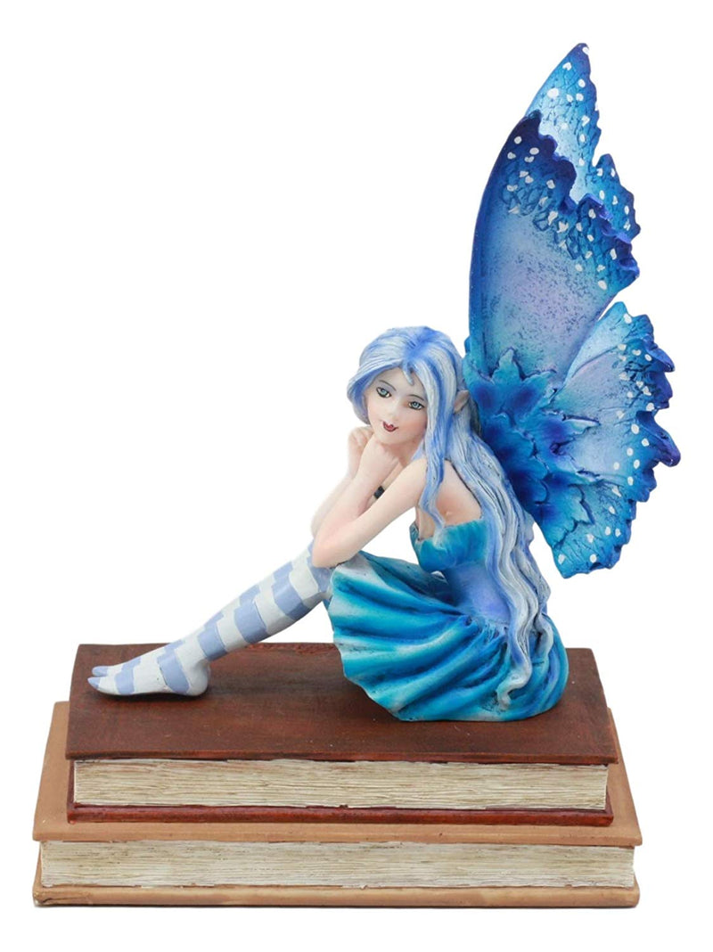 Ebros Amy Brown Pretty Blue Moon Scholar Book Muse Fairy Statue 6.5"Tall Fantasy Decor