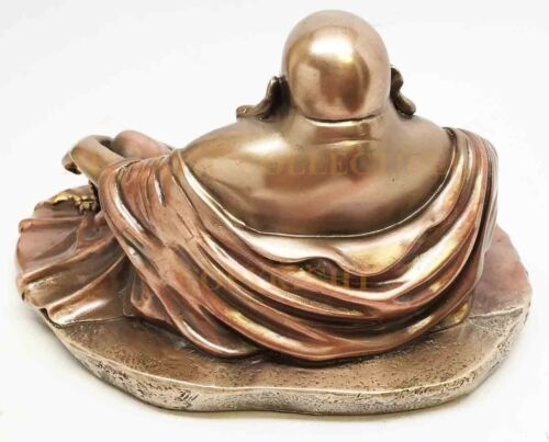 Ebros 11" Long Lucky Happy Buddha Resting on Fortune Coins Wealth Bodhisattva Sculpture Statue - Ebros Gift