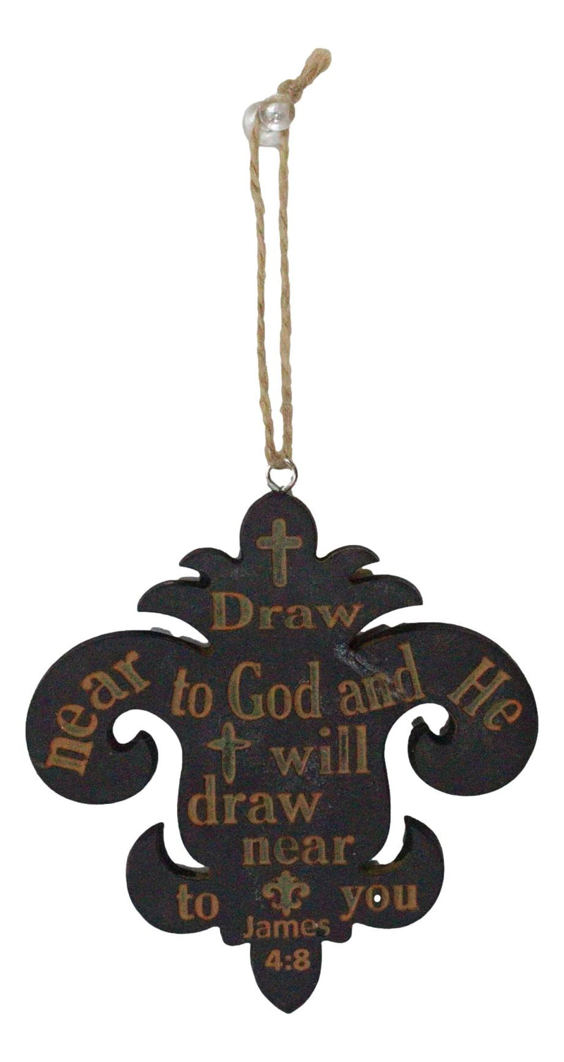 Set of 3 Bible Scriptures James Proverbs Psalm Fleur De Lis Cutout Ornaments