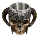 Ebros Viking Ram Horned Warrior Skull With Battle Helmet Tankard Cup Mug 13oz