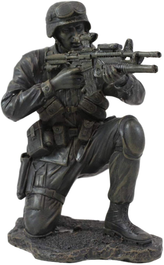 Ebros 5.5" Height Military American Soldier Aiming Rifle Figurine Patriot War Hero