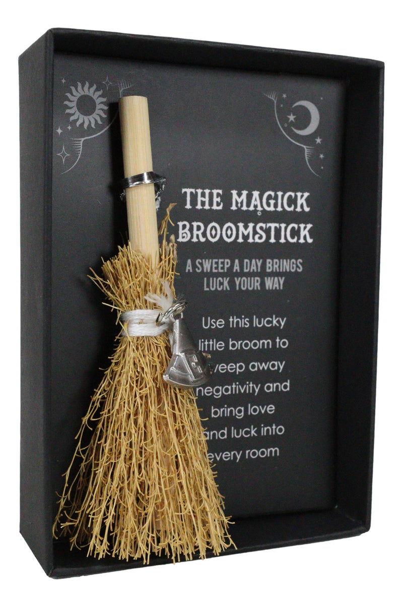 Wicca Witch Broom Magick Broomstick With Sorcerer Magic Hat Pendant Lucky Charm