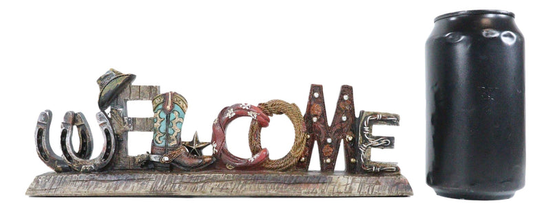 Rustic Western Cowboy Boot Hat Ropes Horseshoes Welcome Sign Desktop Plaque