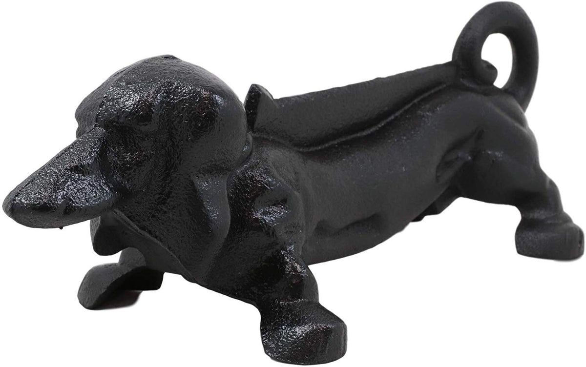 Ebros Cast Iron Rustic Black Sausage Dachshund Dog Boot Cleaner Scraper Weathered Outdoor Patio Backyard Entrance Accent Statue 12.75" Long for Dirty Shoes Boots Footwear - Ebros Gift