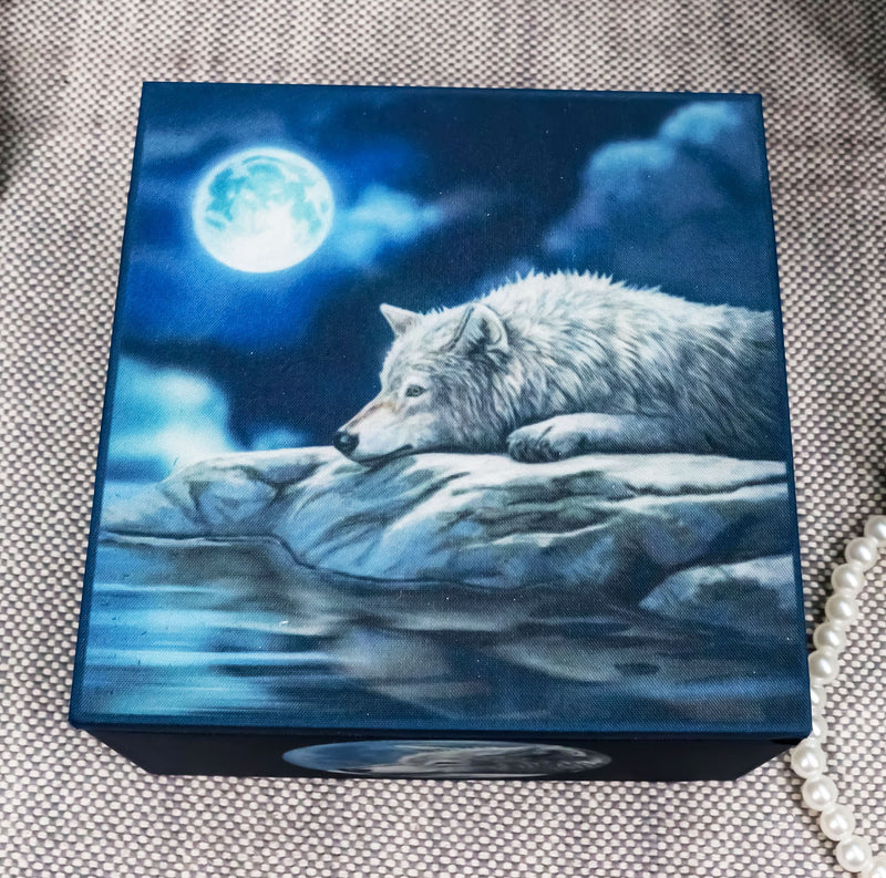Lisa Parker "Quiet Reflection" Alpha Wolf Under The Full Moon Mirror Trinket Box