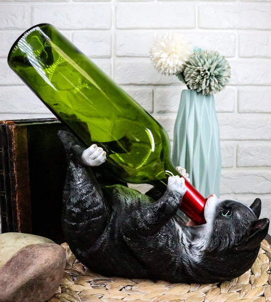 Ebros Feline Black and White Tuxedo Cat Wine Bottle Holder Caddy Figurine - Ebros Gift