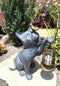 Whimsical Cat With Bird Holding Cage Lantern Candleholder Garden Statue 14.25"H