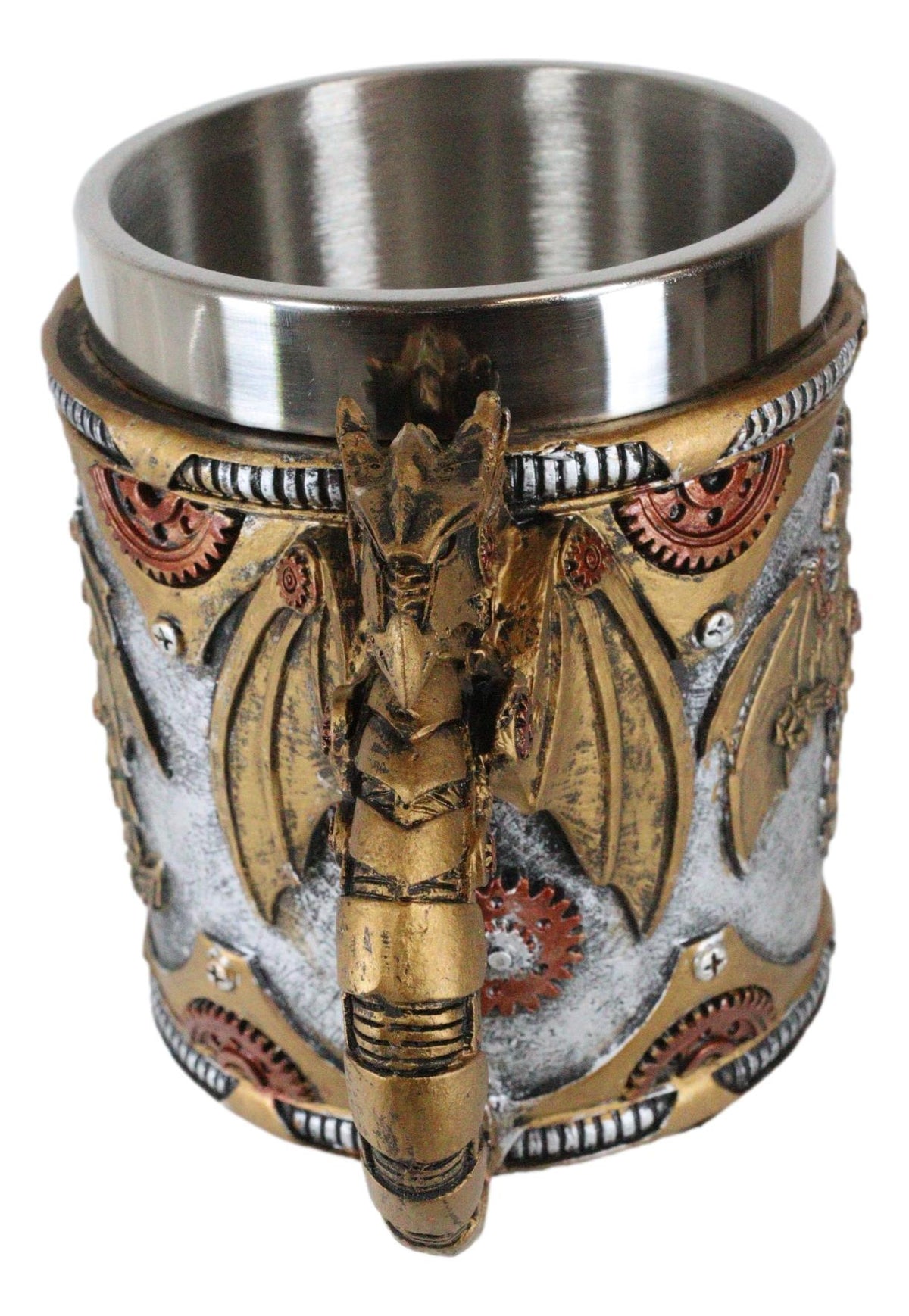 Ebros Golden Steampunk Cyborg Robotic Dragon Beer Stein Tankard Coffee Cup Mug - Ebros Gift
