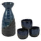 Ebros Gift Blue And Black Horizon Sky Glazed Ceramic Pottery Heaven And Earth 'Ten To Ji' Design Japanese Rice Wine Sake Set 4 Pieces Of 1 Tokkuri Serving Flask 10oz With 3 Ochoko Cups 2oz