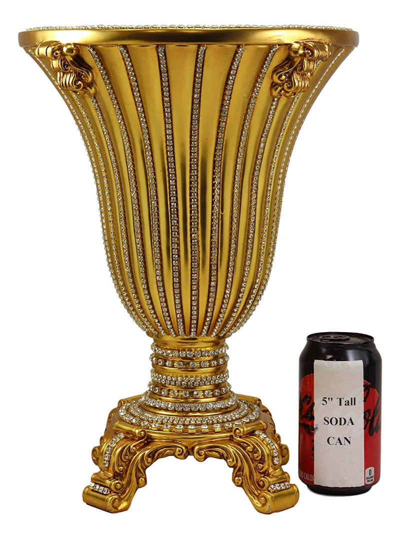 Ebros Gift Vintage Antique Baroque Design Floral Flower Vase 14.5"Tall Electroplated Gold Embellished With Austrian Crystals Mantelpiece Centerpiece Decor Vases For Fruits Potpourri Accent Accessories