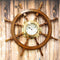 33.25"W Nautical Rustic Wood and Brass Ship Steering Helm Wheel Wall Clock Decor