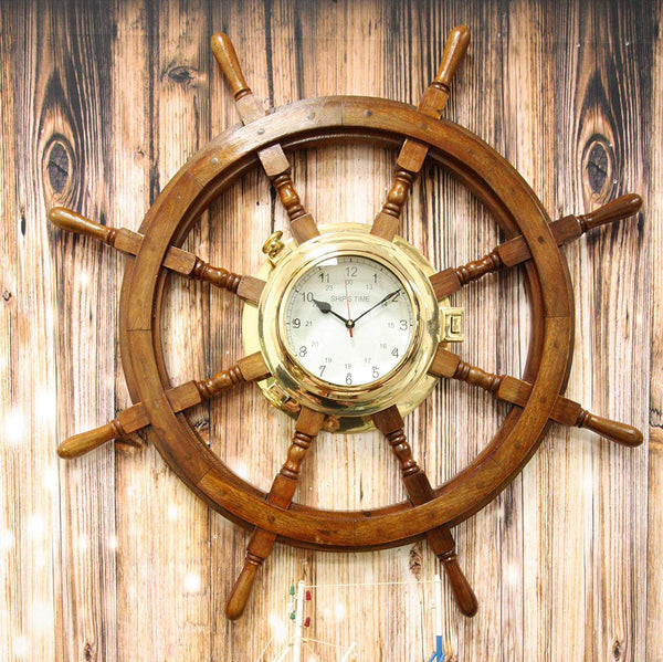 Copper Grove Sharbot Wood/ Brass Ship Wheel Clock - Bed Bath & Beyond -  21147762