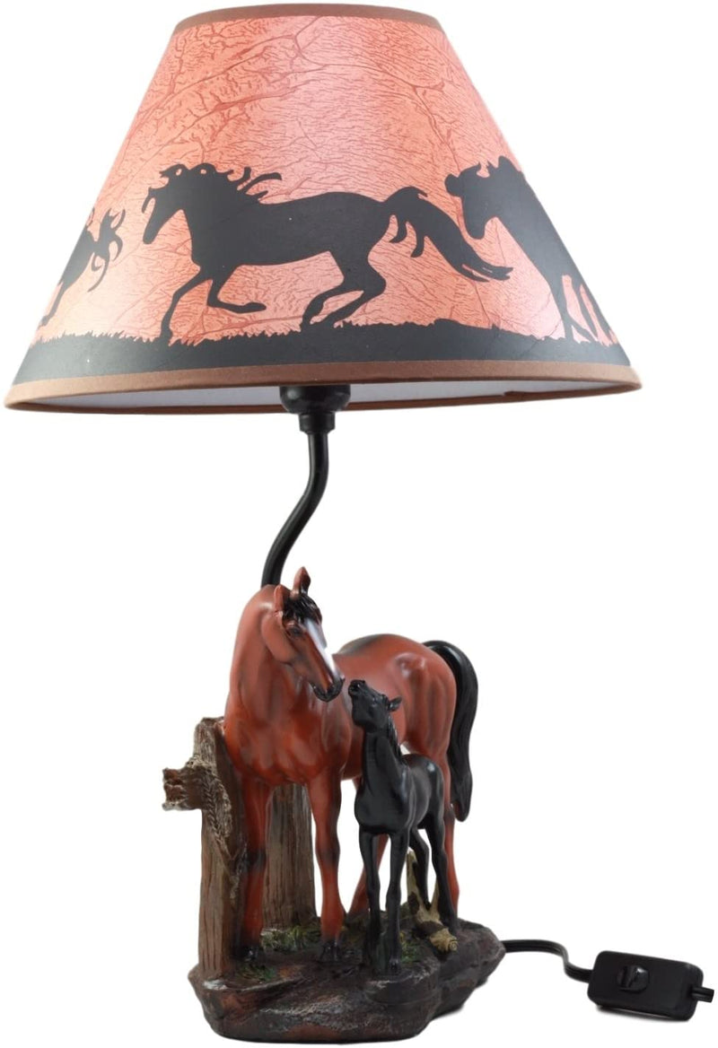 Ebros Horse Mare & Foal By Ranch Fence Desktop Table Lamp With Shade Decor 19"H