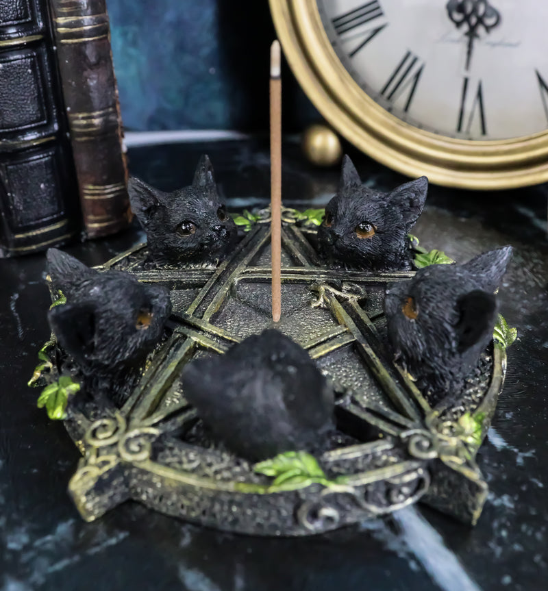 Celtic Wiccan Pentagram Ivy Penta 5 Black Cats Witching Hour Incense Burner