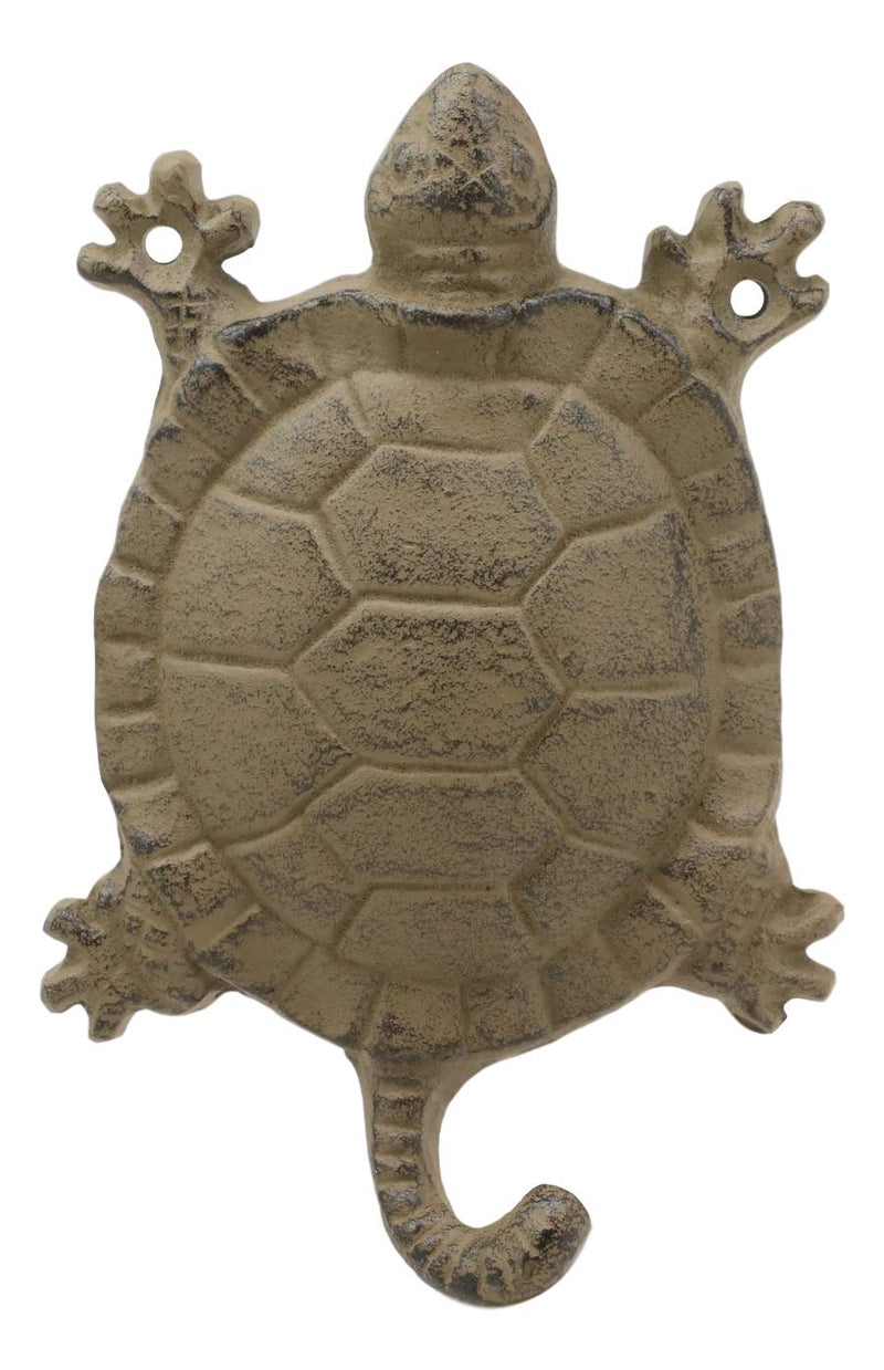 Ebros Gift 5.75" Tall Nautical Ocean Sea Turtle Cast Iron Rustic Wall Coat Keys Leashes Hats (1)