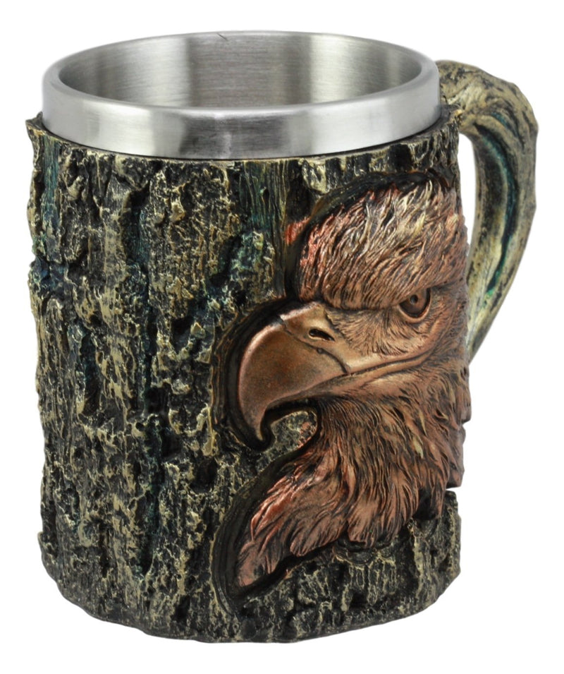 Ebros The Surveyor Wildlife Majestic Bald Eagle Coffee Mug With Rustic Tree Bark Body Design In Painted Bronze Finish 12oz Drink Beer Stein Tankard Cup