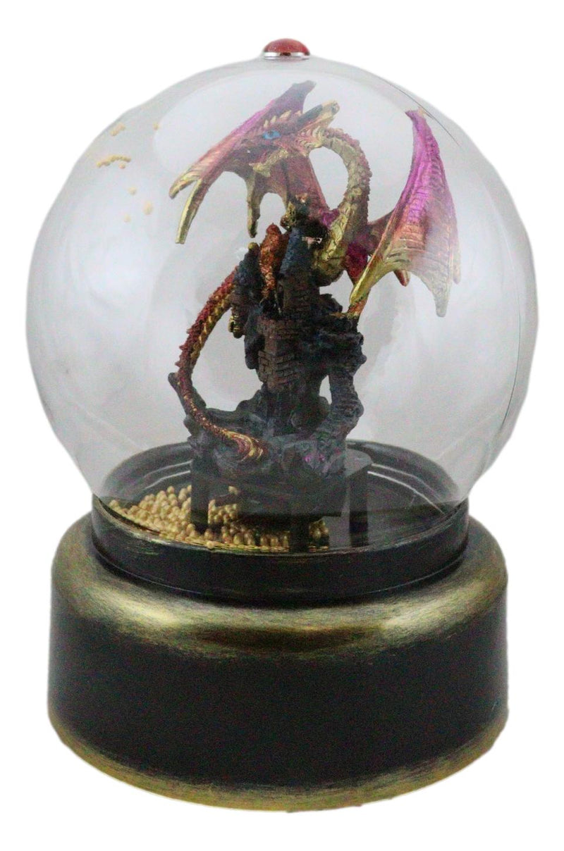 Red Dragon On Rocky Mountain Castle Musical LED Light Air Powered Glitter Globe