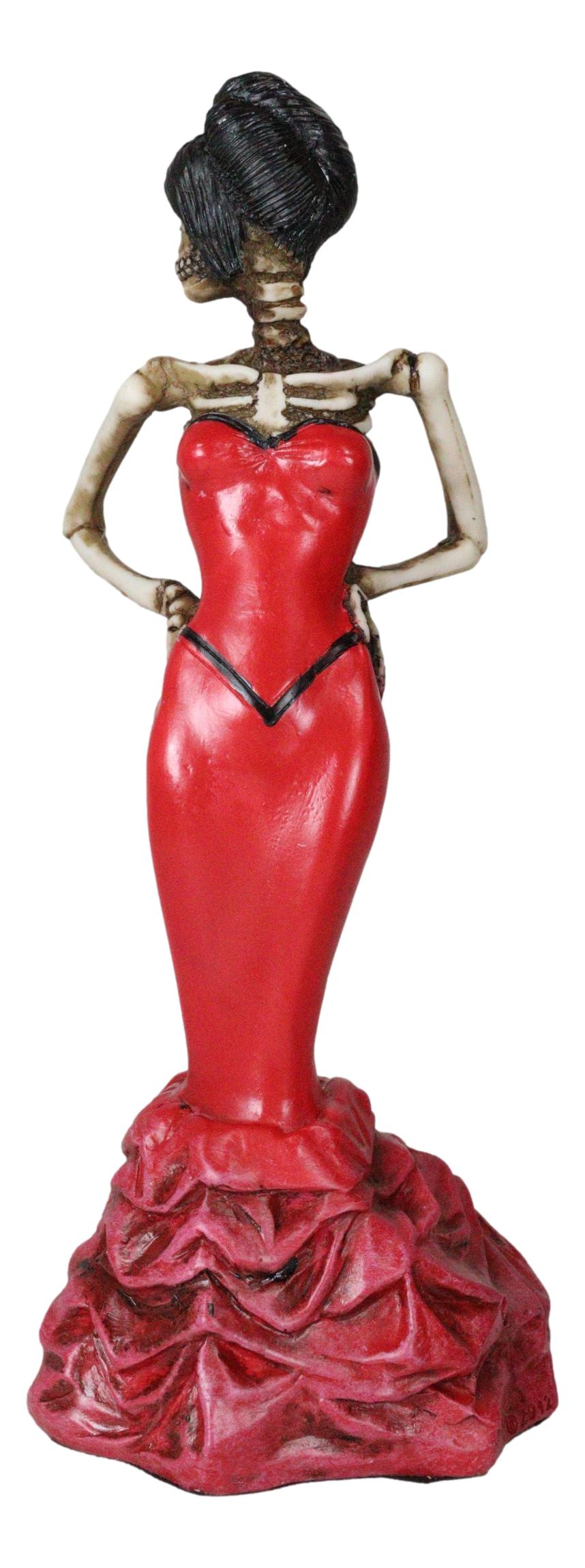 Ebros Day Of The Dead Rose Diva Lady In Red Ballroom Gown Skeleton Statue 8.5"H Ebros Day Of The Dead Rose Diva Lady In Red Ballroom Gown Skeleton Statue 8.5"H