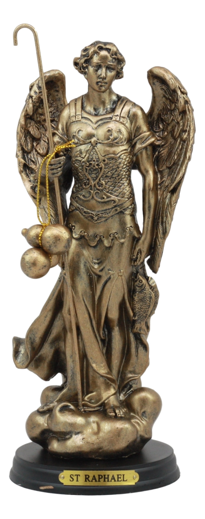 8.25"H Catholic Church Saint Archangel Raphael With Staff & Healing Oil Figurine