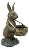 Ebros Aluminum Rustic Bunny Rabbit Holding Basket Planter Pot Garden Statue 13"H