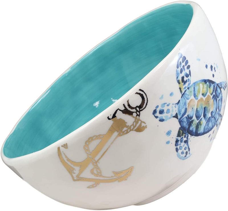 Ebros Blue & White Sea Turtle Ceramic Dinnerware (Large Serving Bowl 95oz, 2)