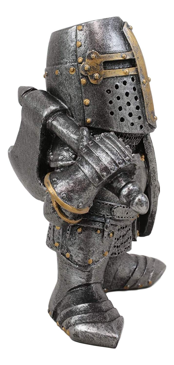 Ebros Gift Anime Chibi Renaissance Medieval Knight of The Cross Templar Crusader Figurine 4.5" Tall Suit of Armor Miniature European Knights Sculpture Decor (Bardiche Axeman)