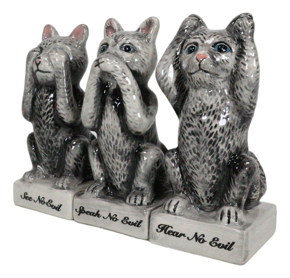 See Hear Speak No Evil Cats Trio Toothpick Holder Salt And Pepper Shakers Set - Ebros Gift