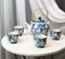 Japanese Cherry Blossom Blue Ceramic 24oz Tea Pot With 4 Cups And Strainer Set