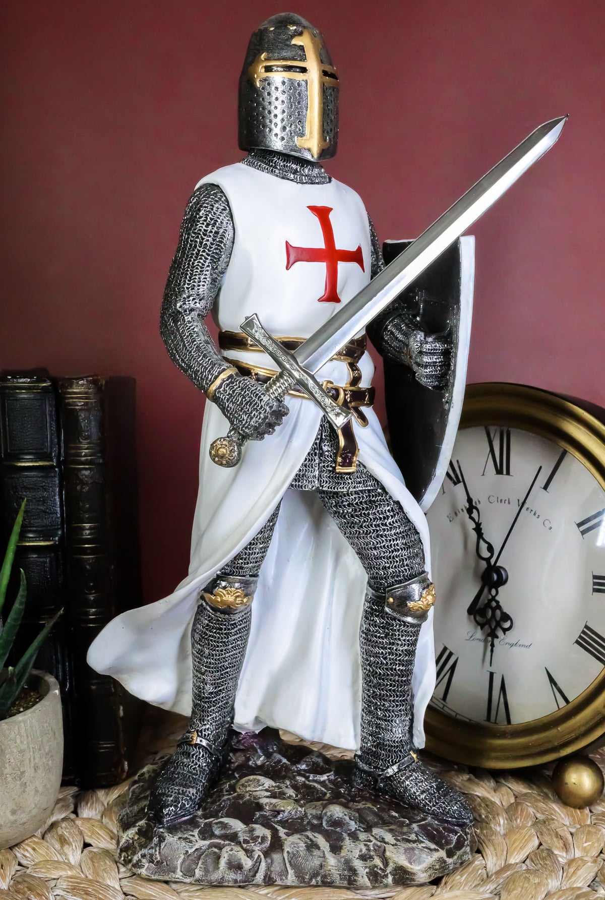 Ebros White Cloak Caped Medieval Crusader Swordsman Knight of Christ Figurine 11.5"H - Ebros Gift