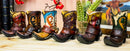 Western Tooled Leather Finish Mini Cowboy Boots With Spurs Figurine Set Of 6