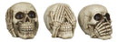 Graveyard Humor Gothic See Hear Speak No Evil Grinning Skulls Figurine Set Of 3