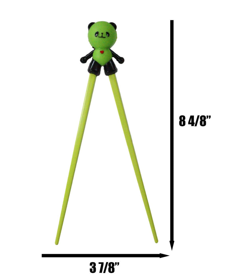Green Love Panda Bear Reusable Training Chopsticks Set With Silicone Helper