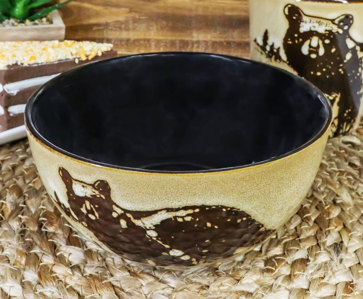 Pack Of 2 Rustic Western Forest Black Bear Ceramic Pasta Salad Soup Bowls 21Oz