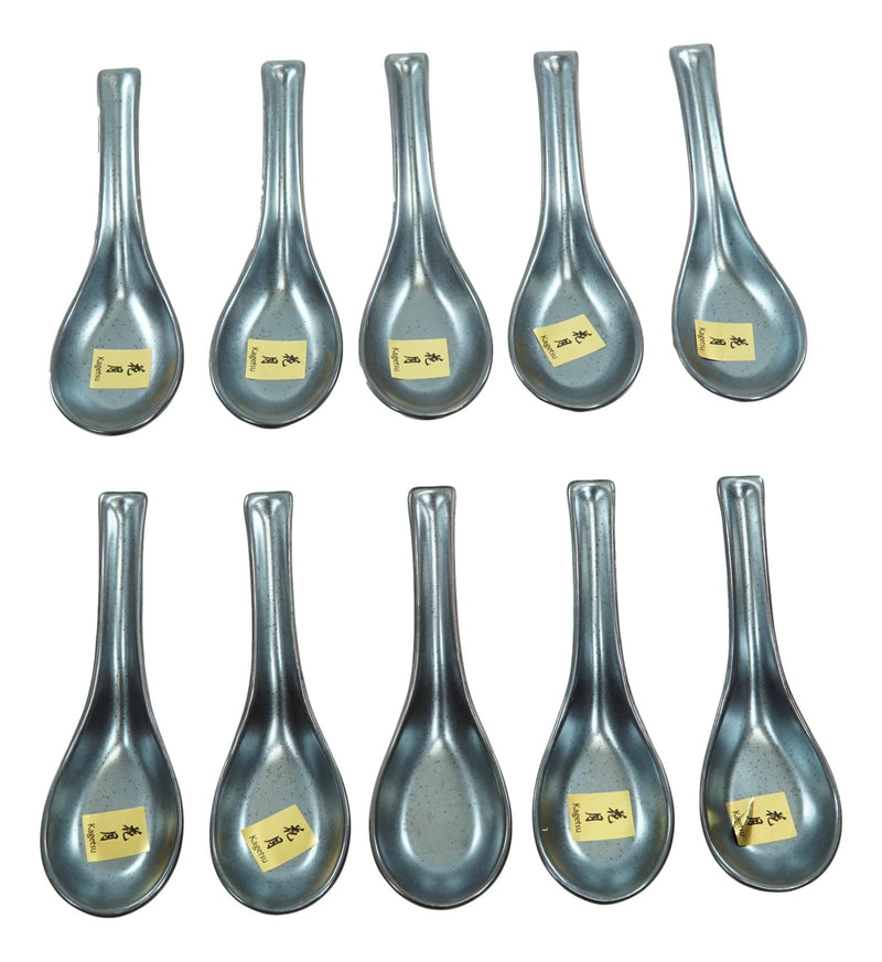 Ebros Pack Of 10 Artistic Semi Shiny Gunmetal Black Ceramic Zen Ladle Hook Soup Spoons