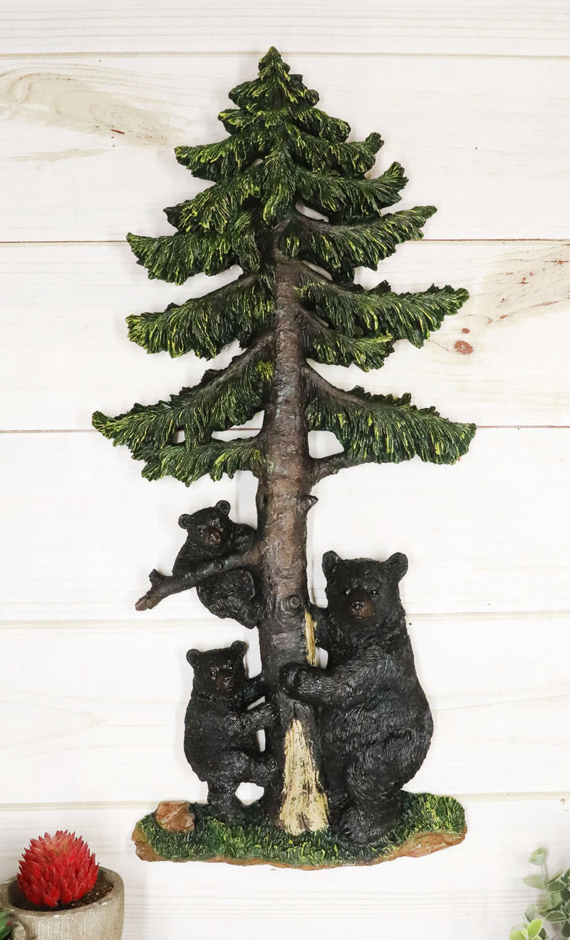 Ebros Rustic Forest Black Bear With 2 Cubs Climbing On Pine Tree Wall Art Decor Plaque