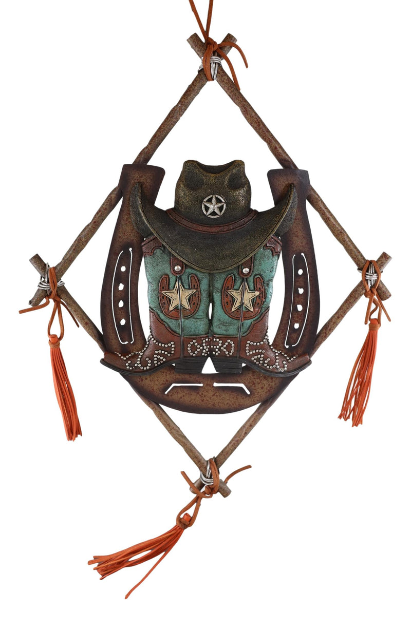 14" Rustic Southwestern Dreamcatcher Lucky Horseshoe Cowboy Hat Boots Wall Decor