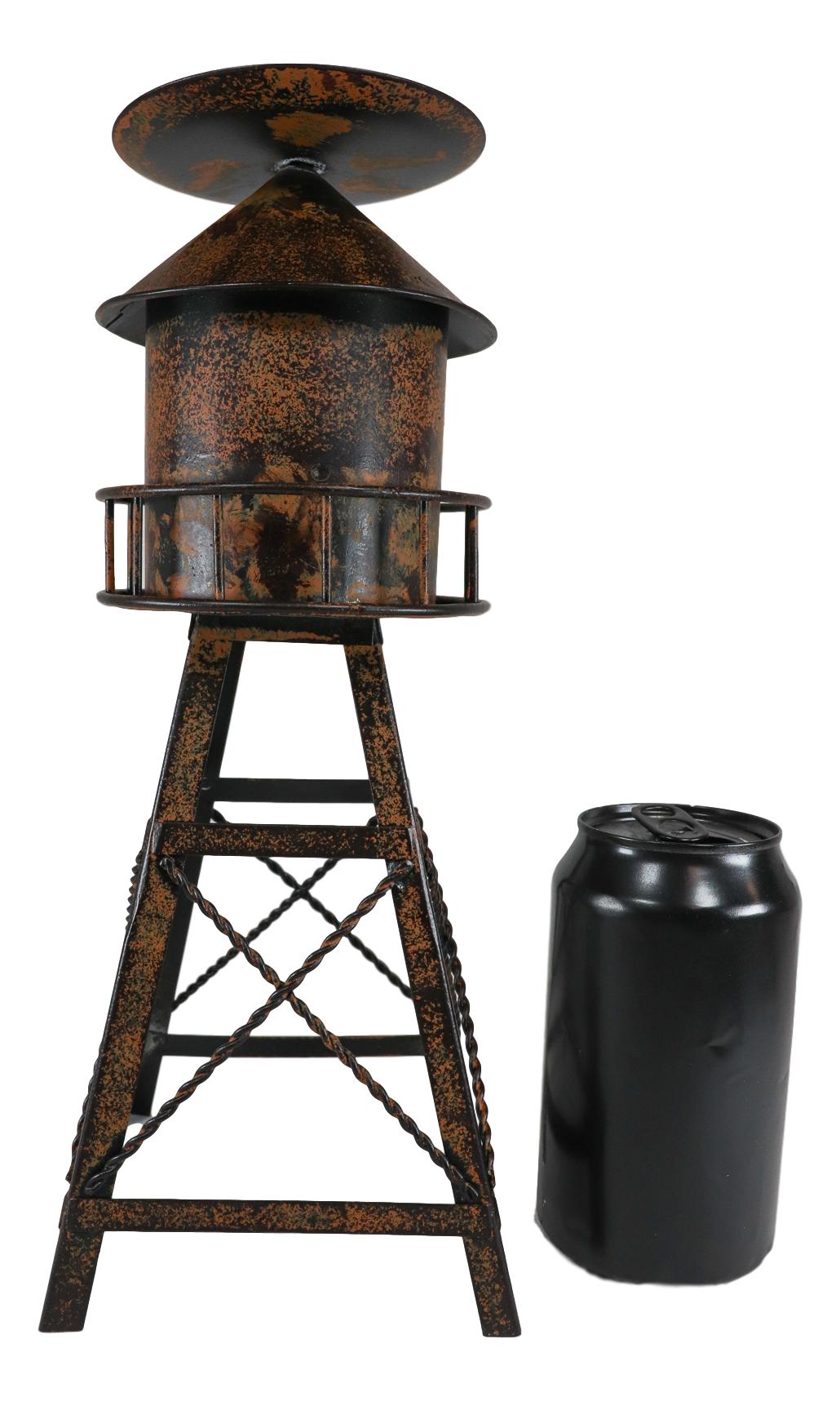 Ebros Vintage Old Fashioned Rustic Metal Water Tank Tower Pillar Candle Holder Stand