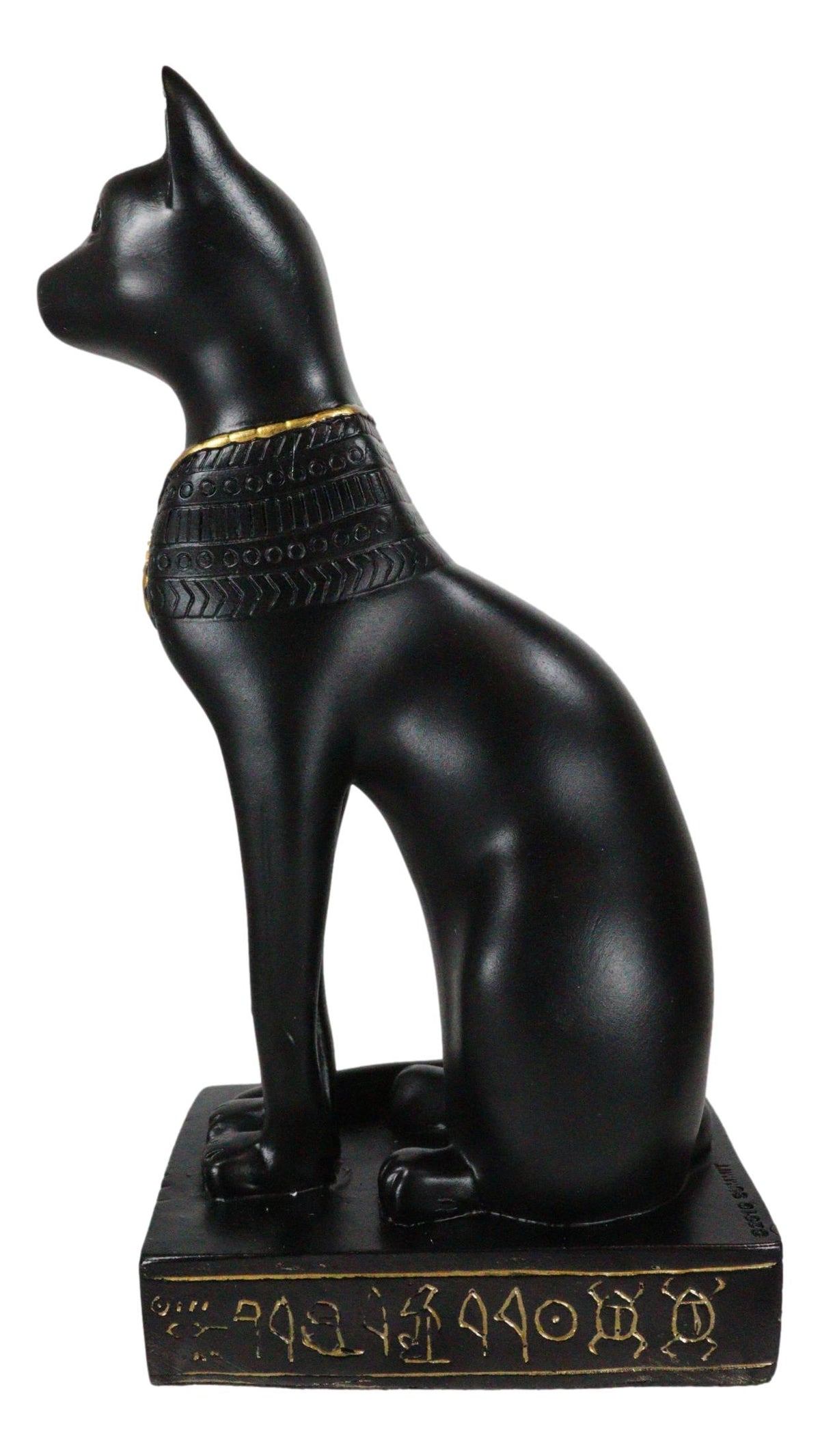 Egyptian Feline Goddess Sitting Cat Bastet With Golden Scarab Necklace Figurine