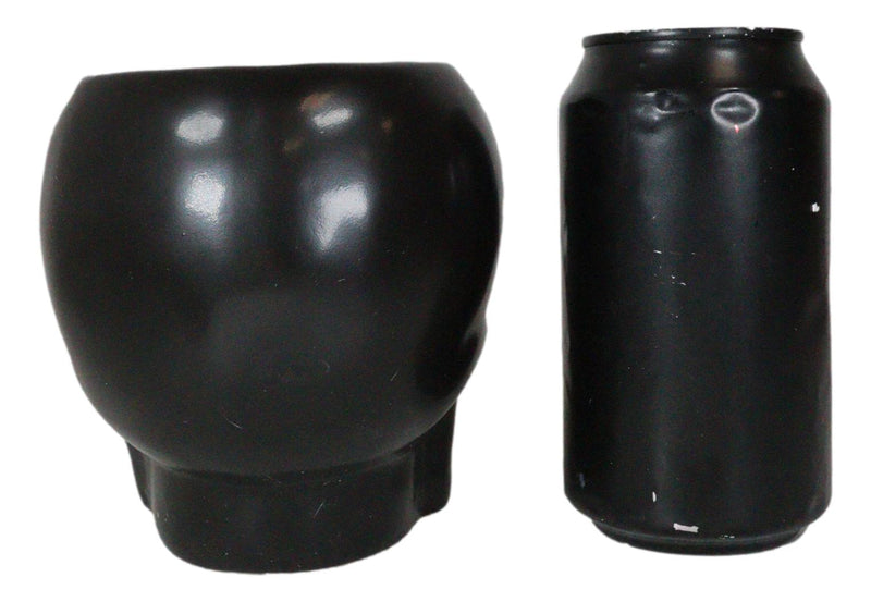 Pack Of 2 Black Ceramic Day Of The Dead Ghastly Skull Planter Bowl Pot Figurine