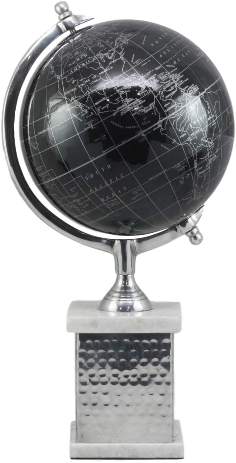 Ebros 16.75"H Black Desktop Swivel World Globe Aluminum Frame Marble Accent Base