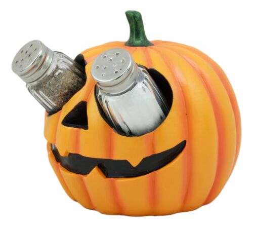 Ebros Spooky Halloween Pumpkin Salt and Pepper Shakers Set Figurine Holder