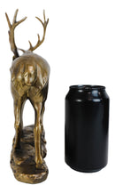 Large Wapiti Bull Elk Deer With Towering Antlers Rustic Statue In Gold Patina