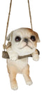 Lifelike American Bulldog Puppy Dog On Branch Swing Hanger Wall Decor Figurine