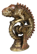 Geared Clockwork Vintage Steampunk Iguana Lizard Coiling On Stand Figurine