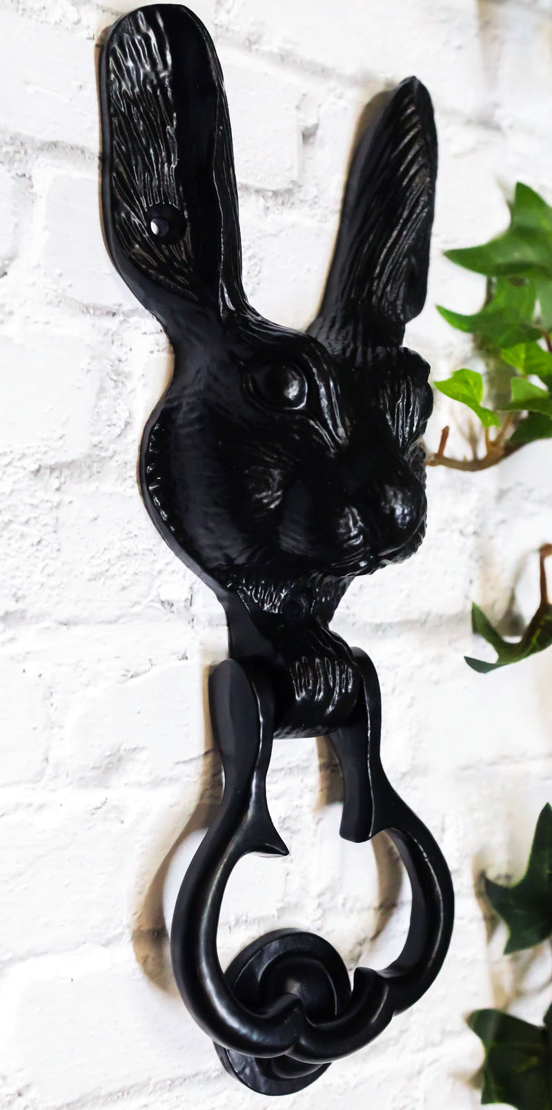 Black Coated Metal Rustic Whimsical Animal Bunny Rabbit Door Knocker Plaque