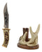 Western Rustic 8 Point Buck Stag Deer Antlers Display With Bear Sculpted Dagger