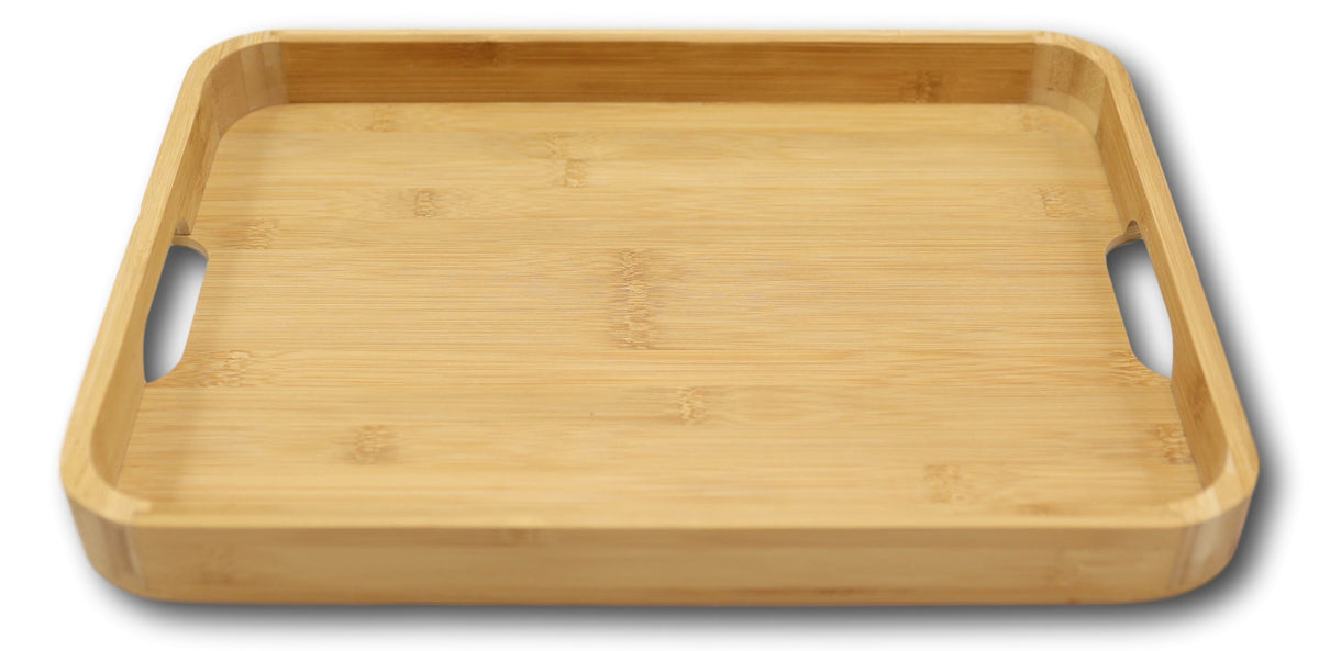 Sturdy Quality Smooth Bamboo Food Tea Butler Tray Platter With Handles 15"X11" - Ebros Gift